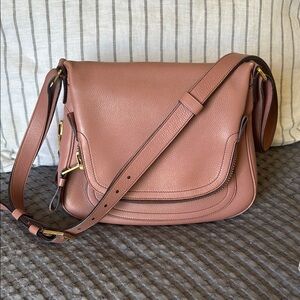 Tom Ford Brown Leather Shoulder Bag with Flap Closure
